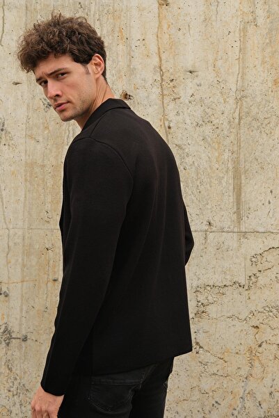 CHUBA Ανδρική πλεκτή ζακέτα με διπλό στήθος με κουμπιά πέτο μαύρη 23w220