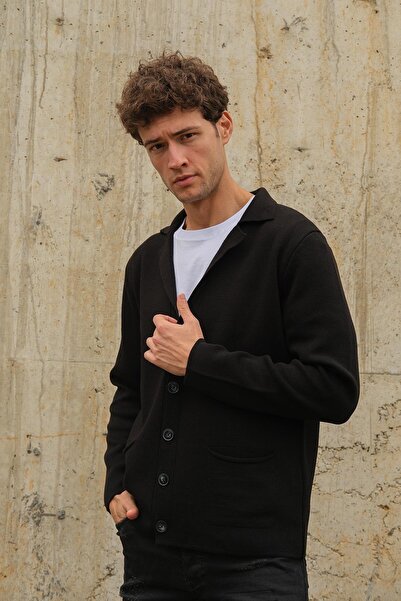 CHUBA Ανδρική πλεκτή ζακέτα με διπλό στήθος με κουμπιά πέτο μαύρη 23w220