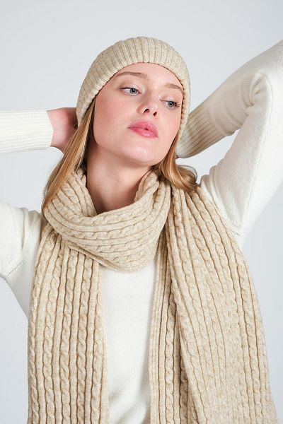 CHUBA Dámská čepice na vlasy pletená Soft Tuche Scarf Beanie Set Béžová 23w503