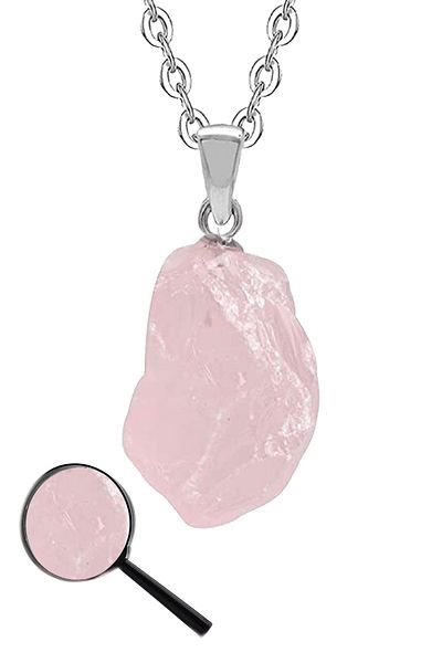 Tesbih Atölyesi Certified Raw Unprocessed Light Pink Quartz Stone Necklace