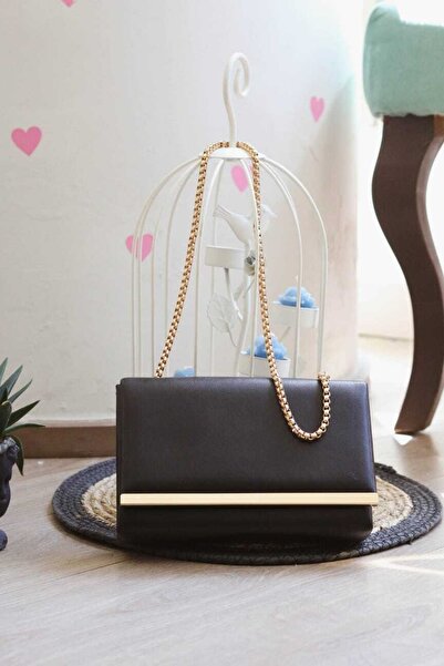 Moom Bag Geantă de umăr cu lanț cu dungi negre pentru femei