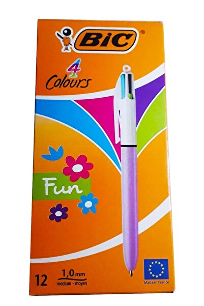 Bic 4 ألوان ممتعة 4 ألوان قلم حبر جاف متوسط 1 مم أرجواني - 12 قطعة