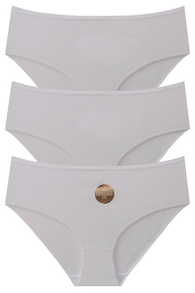 papatya lingerie سراويل داخلية قطنية عالية الخصر مضلعة - عبوة من 3 قطع