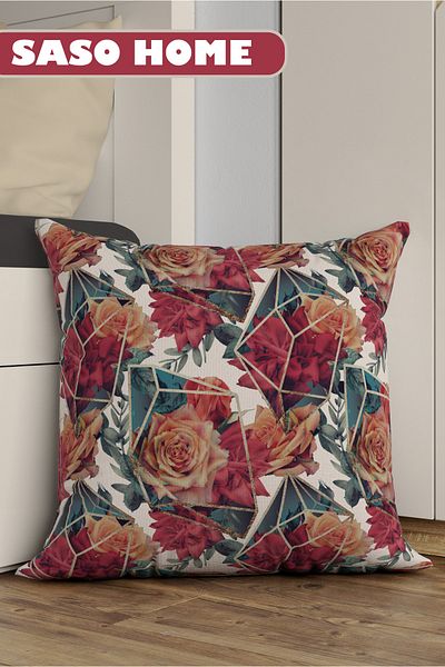 SasoHome Summer Roses - Summer Roses Patterned Decorative Gift Throw Pillow - Μαξιλαροθήκη