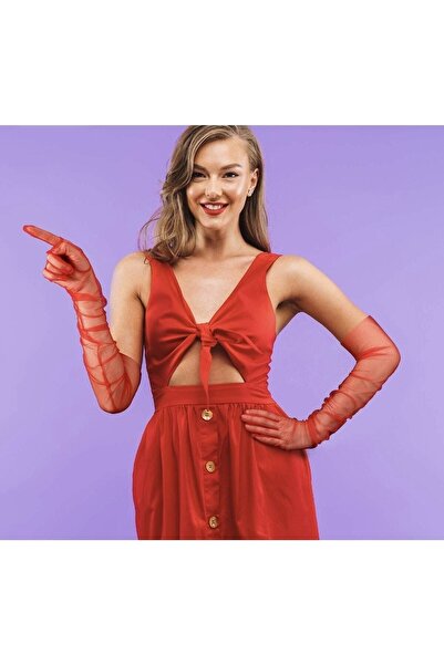 Hayalperest boncuk Mănuși roșii lungi din tul Mănuși henna Mănuși pentru mire...