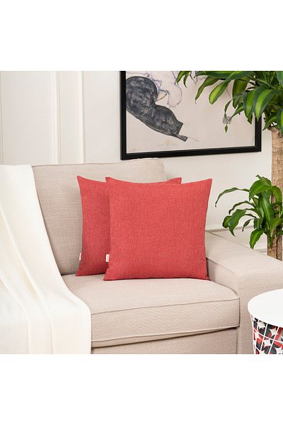 TOSHE Red Single Linen Woven Cushion Cover, Decorative Cushion