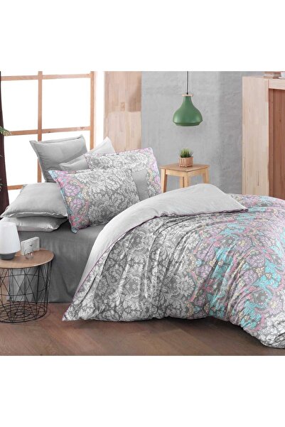 Sarev طقم غطاء لحاف مزدوج من Poplin Fancy - Dıba V1 Gray