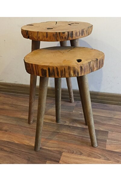 Özel Tasarım Ahşap Kütük Sehpa 2 Li