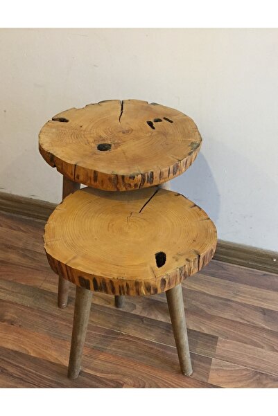 Özel Tasarım Ahşap Kütük Sehpa 2 Li