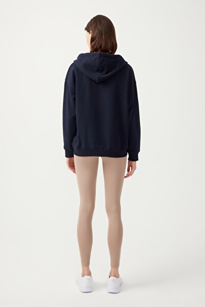 Los Ojos Hanorac tricotat cu fermoar supradimensionat, cu glugă, albastru bleumarin pentru femei