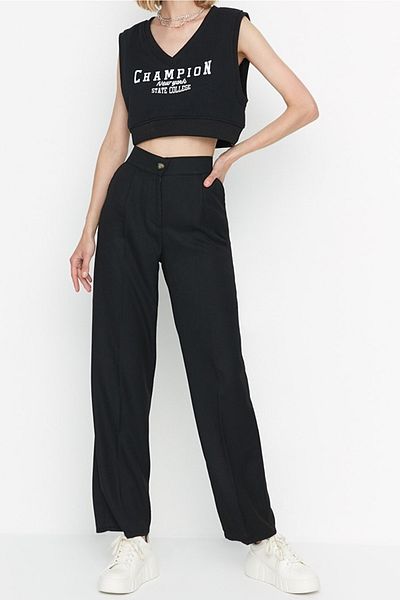 Livik Younger Black Pleated Women's Loose Fabric 90's Super High Loose Leg Palazzo Trousers