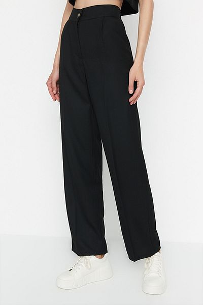 Livik Younger Black Pleated Women's Loose Fabric 90's Super High Loose Leg Palazzo Trousers