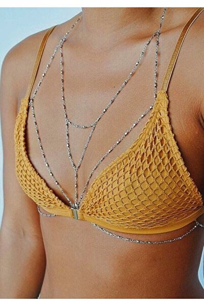 MisBoho Kararmaz Gümüş Renk Vücut Zinciri Ve Top Zincirli Vücut Takısı