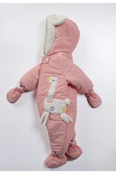 Midimod Kız Çocuk Zürafalı Eldiven Ve Kapüşonlu Polar Astronot Kalın Kozmonot