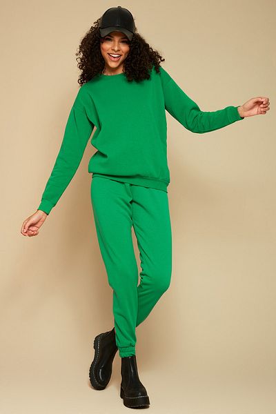 Select Moda Hanorac tricotat de bază cu ridicare verde pentru femei