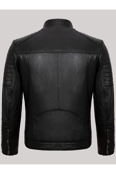 Derimont's Genuine Leather Black Four-Pocket Embroidered Men's Leather Jacket