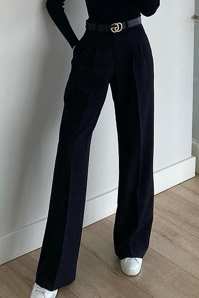 Trn JNS Pantaloni Palazzo Ani 90, cu pliuri, argintiu, negru, largi, pentru femei