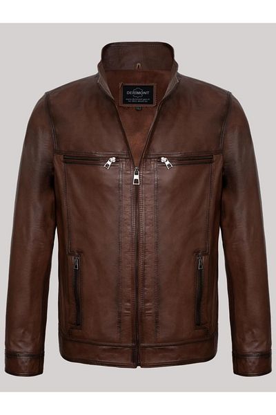 Derimont's Genuine Leather Brown Four-Pocket Men's Leather Jacket