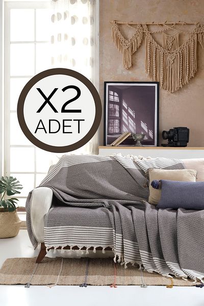 Lux Touch Калъфка за диван Bergama Mink 2 части 180 X 200 Cm Калъфка за диван Калъфка за фотьойл Памук