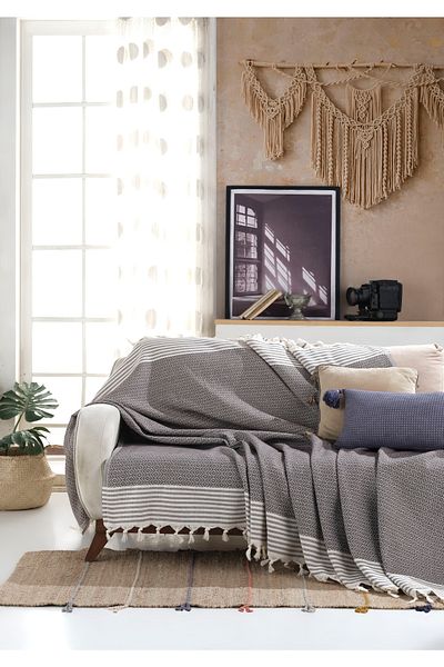 Lux Touch Калъфка за диван Bergama Mink 2 части 180 X 200 Cm Калъфка за диван Калъфка за фотьойл Памук