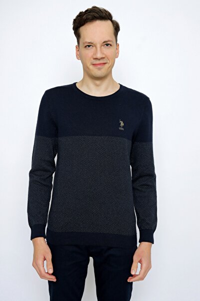 U.S. Polo Assn. Ανδρικό υφαντό πλεκτό πουλόβερ με λαιμόκοψη σε σχήμα Ο, σε στ...