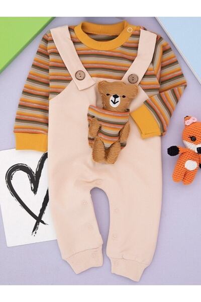 Cimcime Bebe Çizgili Oyuncak Ayıcıklı Bebek Tulum