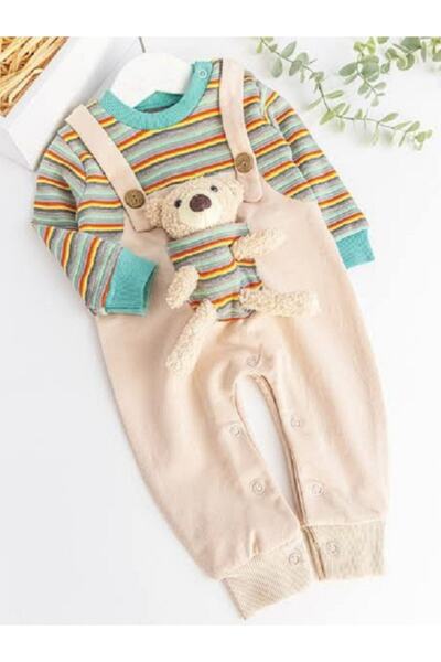 Cimcime Bebe Çizgili Oyuncak Ayıcıklı Bebek Tulum