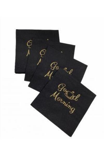 kidspartim منديل مربع صباح الخير باللون الأسود المطلي بالذهب