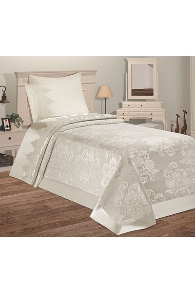 Prestij Home TEKSTİL Sultan Brocade Pique Set Single 150x240 Cm Cream