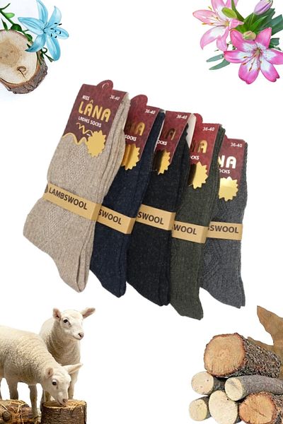 Miss Lana Ladies Socks Zokni 12 pár téli gyapjú zokni Báránygyapjú speciális báránygyapjú nőknek termikus tulajdonságokkal