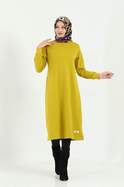 Elif Okur تونيك حجاب طويل 110 سم أخضر زيتي 1214