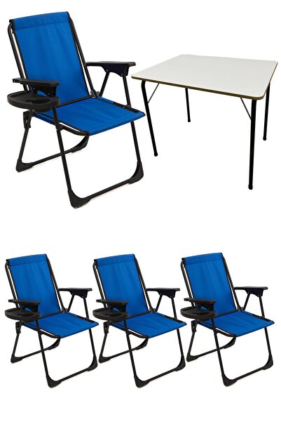 moniev Natura 4 Adet Kamp Sandalyesi Katlanır Piknik Sandalye Oval Bardaklıkl...