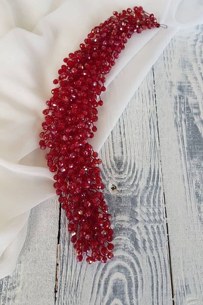Hobigram Accesoriu pentru păr și turban lucrat manual cu cristal roșu dens – Coroană, piatră de cristal, model elegant – Coroană