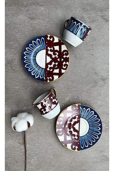 porselenden Kütahya Two Patterned Double Pattern Olivia Series Coffee Cup Set for 2 People