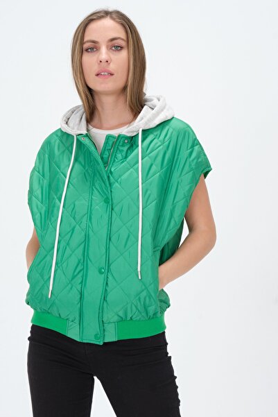 Reyon Oversize Kapüşonlu Kapitone Yelek