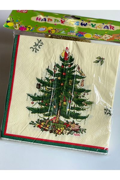 QUEEN AKSESUAR Imported New Year's Eve Luxury Tableware Presentation Ornate Pine Tree Patterned Napkin Set