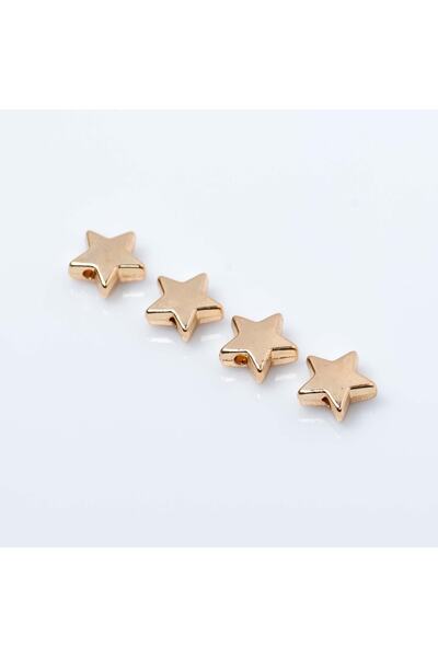 yfhobi 4 Adet - 9 Mm, Yıldız Desenli Metal Uç, Ortadan Delik Zamak Ara Parça, Sarı Lak Renk, 1. Kalite