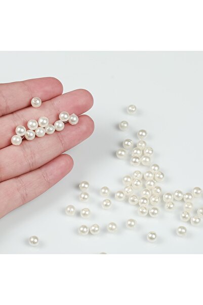 yfhobi 25 Gram - 6 Mm Krem Renk Inci Boncuk, Plastik Inci Boncuk, (205-215 Adet Arası)