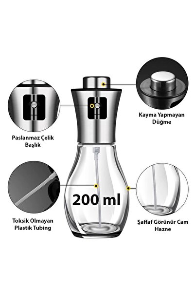 Technojet Sprey Cam Şişe Zeytinyağı Sirke Püskürtücü Paslanmaz Çelik Başlık Cam Airfryer Yağdanlığı