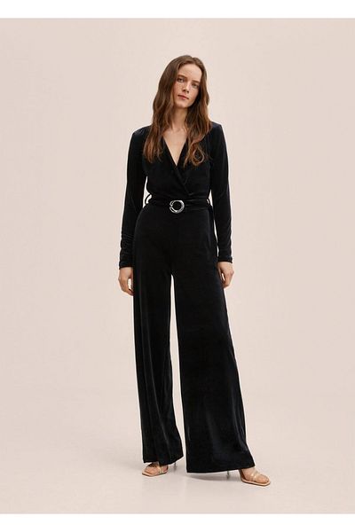 MANGO Woman Velvet Jumpsuit with Belt