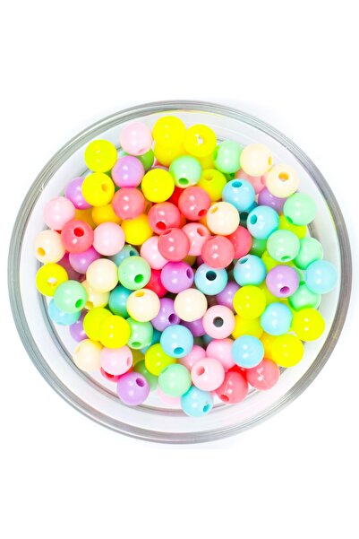 yfhobi 25 Gram - 8 Mm Pastel Karışık Renkli Yuvarlak Plastik Boncuk, ( 25gr -...