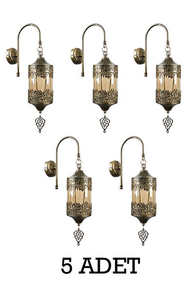 Uçar Authentic Sconce 5 Pieces Ottoman Motif Honey Glass Wall Lamp Sconce