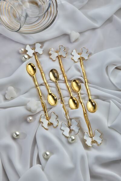 Zeryas Home White Butterfly Model Teaspoon - 6 Pcs Bav