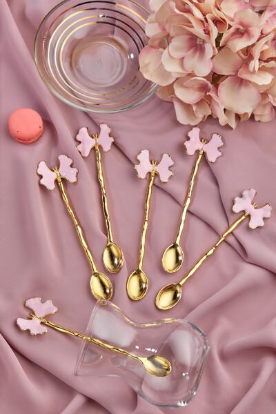 Zeryas Home 6 Butterfly Model Teaspoon Pink