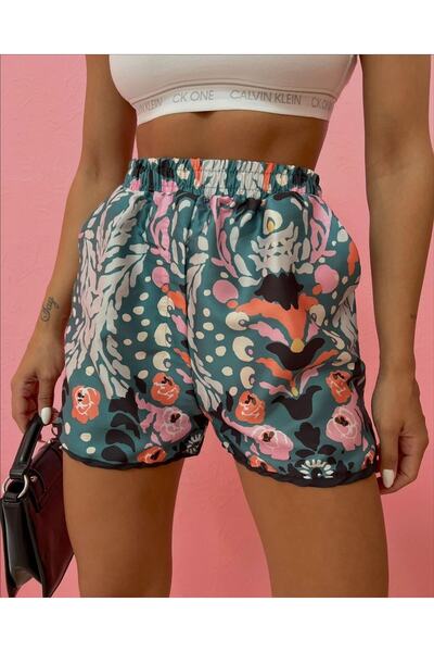 Julidress Γυναικείο σορτς με πράσινο σχέδιο σατέν