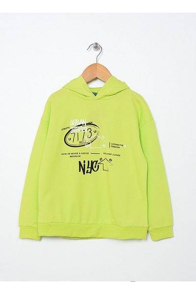 Funky Rocks Printed Boy's Neon Green Sweatshirt Df-02