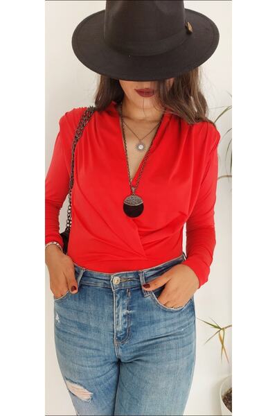 yelizyavuzcollection Kruvaze Bluz Kırmızı