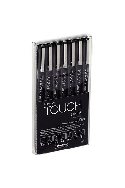 Shinhan Art Touch Liner Technical Drawing Pen Set of 7 Black