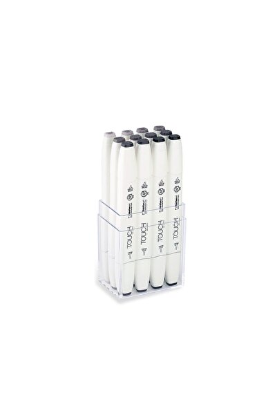 Shinhan Art Touch Twin Brush Pen: Double Sided Marker Set: 12 Pieces Hot Gray