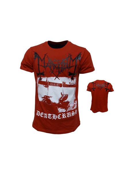 StüdyoÜmitTişört Mayhem Death Crush Red Metal Band Baskılı Penye Tişört